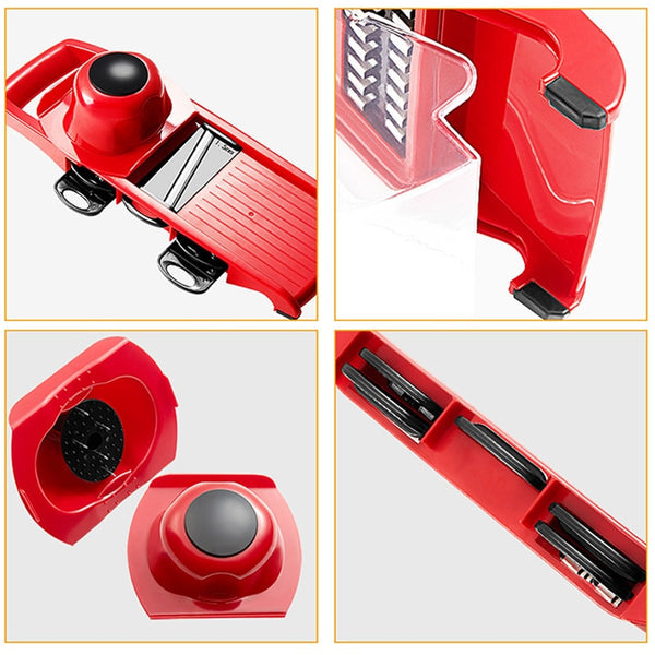 Mandoline à légumes 6 en 1 avec réservoir. Lames Acier Inoxydable