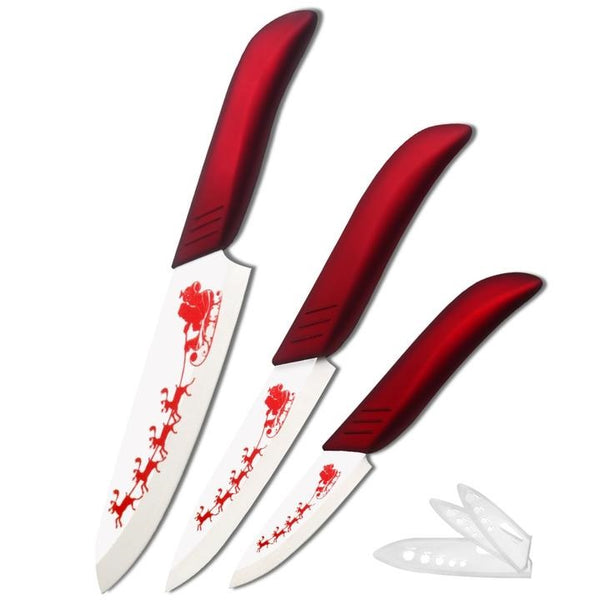 Set de 3 couteaux en céramique, motif spécial Noël